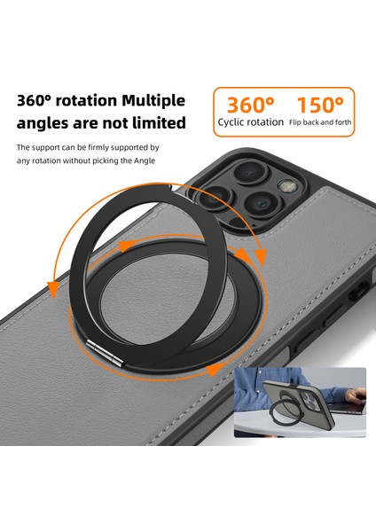iPhone 12/12 Pro Için Manyetik Kılıf Düşmeye Dayanıklı Deri+Pc+Tpu Kickstand Telefon Kapağı-Gri (Yurt Dışından)