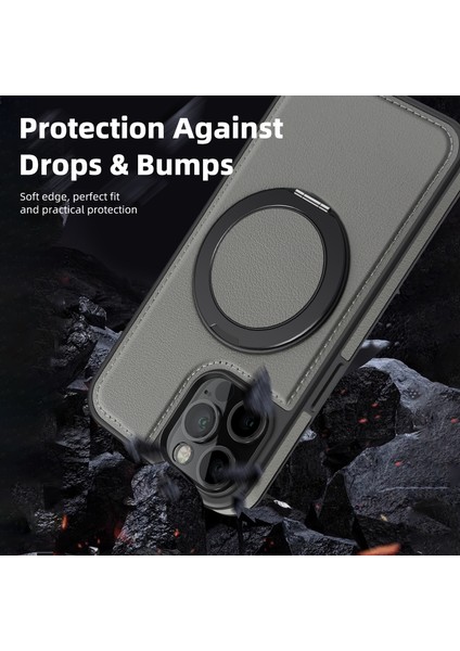 iPhone 12/12 Pro Için Manyetik Kılıf Düşmeye Dayanıklı Deri+Pc+Tpu Kickstand Telefon Kapağı-Gri (Yurt Dışından)