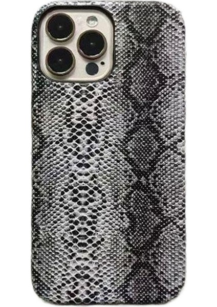 iPhone 15 Pro Için Yılan Dokulu Telefon Kılıfı Pc+Pu Deri Düşmeyi Önleyici Kapak (Tam Kaplama Değil)-Siyah (Yurt Dışından)