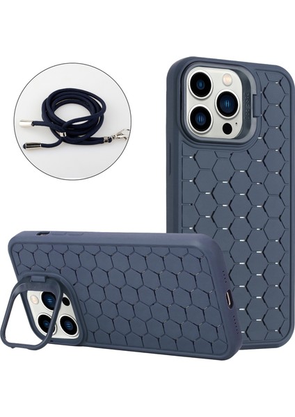 iPhone 12 Pro Max Kılıfı Omuz Askılı Kickstand Isı Dağılımı Tpu Telefon Kılıfı-Koyu Mavi (Yurt Dışından)