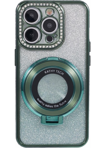iPhone 12 Pro Max Için Tpu Kılıf Gradyan Kickstand Kapak, Yapay Elmas Lens Çerçeveli-Gece Yarısı Yeşili (Yurt Dışından)