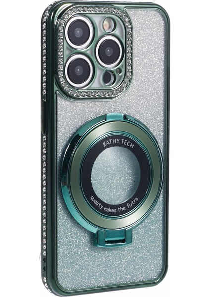 iPhone 12 Pro Max Için Tpu Kılıf Gradyan Kickstand Kapak, Yapay Elmas Lens Çerçeveli-Gece Yarısı Yeşili (Yurt Dışından)