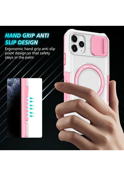 iPhone 11 Pro Max Için Kılıf Kickstand Pc+Tpu Lens Korumalı Manyetik Telefon Kılıfı-Pembe/beyaz (Yurt Dışından) fiyatları