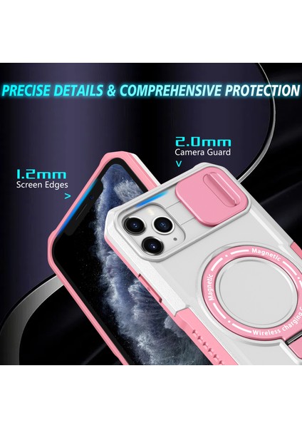 iPhone 11 Pro Max Için Kılıf Kickstand Pc+Tpu Lens Korumalı Manyetik Telefon Kılıfı-Pembe/beyaz (Yurt Dışından) modelleri