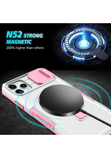 iPhone 11 Pro Max Için Kılıf Kickstand Pc+Tpu Lens Korumalı Manyetik Telefon Kılıfı-Pembe/beyaz (Yurt Dışından) fırsatları