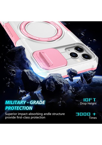 iPhone 11 Pro Max Için Kılıf Kickstand Pc+Tpu Lens Korumalı Manyetik Telefon Kılıfı-Pembe/beyaz (Yurt Dışından) indirimleri