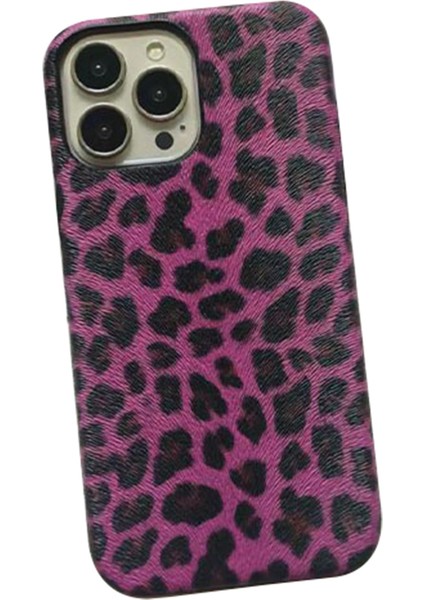iPhone 14 Pro Max Için Leopar Dokulu Telefon Kılıfı Pc+Pu Deri Telefon Kabuğu (Tam Kaplama Değil)-Gül (Yurt Dışından)