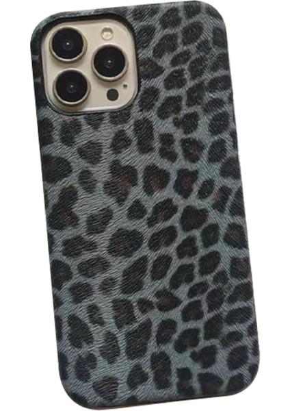 iPhone 14 Pro Max Için Leopar Dokulu Telefon Kılıfı Pc+Pu Deri Telefon Kabuğu (Tam Kaplama Değil)-Gri (Yurt Dışından)