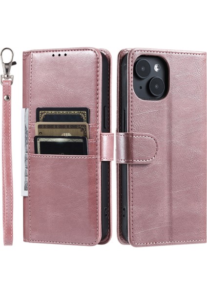 iPhone 14 Için Kılıf Deri 6 Kart Sahipleri Telefon Cüzdan Kapağı-Rose Gold (Yurt Dışından)