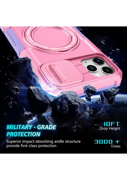 iPhone 11 Pro Max Için Kılıf Kickstand Pc+Tpu Lens Korumalı Manyetik Telefon Kılıfı-Mor/pembe (Yurt Dışından)
