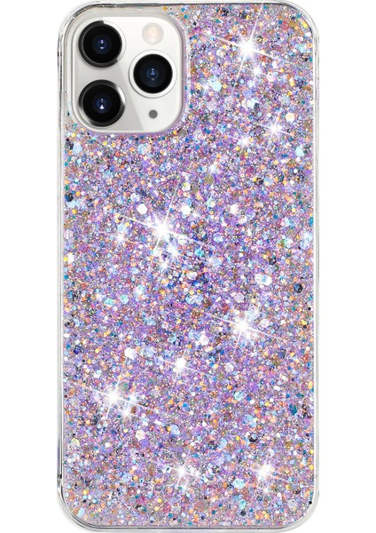iPhone 11 Pro Max Için Arka Kılıf Sparkle Epoksi Cep Telefonu Esnek Tpu Kapak-Mor (Yurt Dışından)