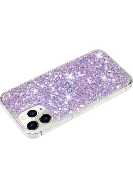 iPhone 11 Pro Max Için Arka Kılıf Sparkle Epoksi Cep Telefonu Esnek Tpu Kapak-Mor (Yurt Dışından)