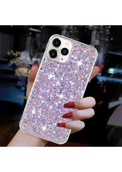 iPhone 11 Pro Max Için Arka Kılıf Sparkle Epoksi Cep Telefonu Esnek Tpu Kapak-Mor (Yurt Dışından)