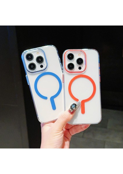iPhone 13 Pro Için Manyetik Kılıf Düşme Önleyici Tpu+Pc Şeffaf Telefon Kapağı-Bej (Yurt Dışından)