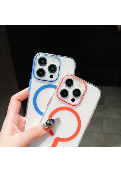 iPhone 13 Pro Için Manyetik Kılıf Düşme Önleyici Tpu+Pc Şeffaf Telefon Kapağı-Bej (Yurt Dışından)