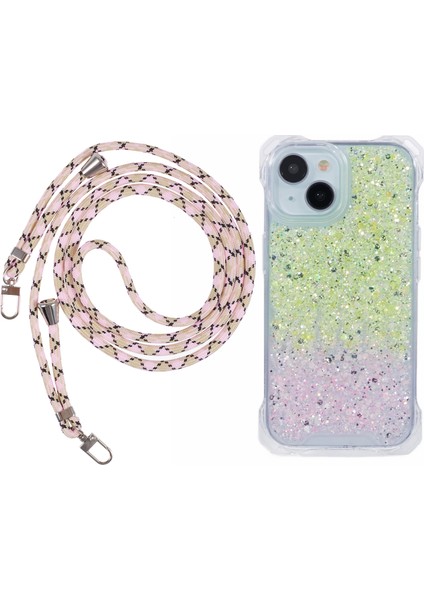 iPhone 14 Plus Için Kapak Tpu+Akrilik Çift Renkli Gradyan Askılı Telefon Kılıfı-Sarı+Pembe (Yurt Dışından)
