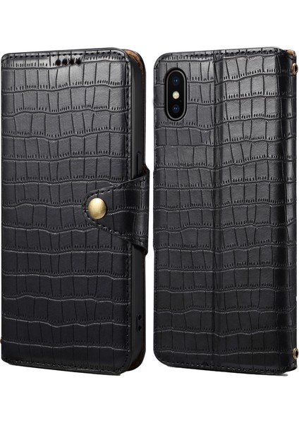 iPhone X/xs Için Cüzdan Telefon Kapağı Çizilmez Pu Deri Kılıf Standı Timsah Dokusu Kabuk-Siyah (Yurt Dışından)