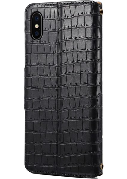 iPhone X/xs Için Cüzdan Telefon Kapağı Çizilmez Pu Deri Kılıf Standı Timsah Dokusu Kabuk-Siyah (Yurt Dışından)