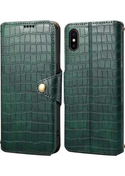 iPhone X/xs Için Cüzdan Telefon Kapağı Çizilmez Pu Deri Kılıf Standı Timsah Dokusu Kabuk-Yeşil (Yurt Dışından)