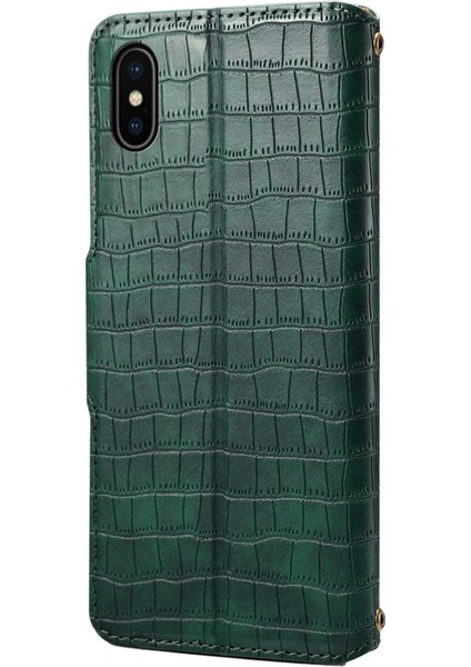 iPhone X/xs Için Cüzdan Telefon Kapağı Çizilmez Pu Deri Kılıf Standı Timsah Dokusu Kabuk-Yeşil (Yurt Dışından)