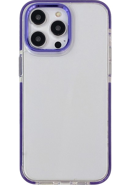 iPhone 13 Pro Kılıf Metal Kamera Çerçevesi Pc+Tpu Şeffaf Telefon Kapağı-Mavi (Yurt Dışından)