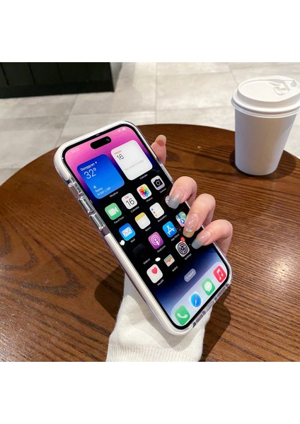 iPhone 13 Pro Kılıf Metal Kamera Çerçevesi Pc+Tpu Şeffaf Telefon Kapağı-Mavi (Yurt Dışından)