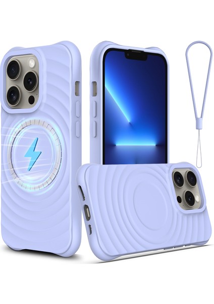 iPhone 13 Pro Max Için Manyetik Kılıf Dokulu Sıvı Silikon Telefon Kılıfı - Askılı-Mor (Yurt Dışından)