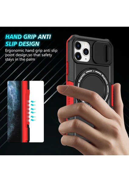 iPhone 11 Pro Kılıf Magsafe Pc+Tpu ile Uyumlu Kamera Koruma Telefon Kılıfı-Kırmızı/siyah (Yurt Dışından) fiyatları