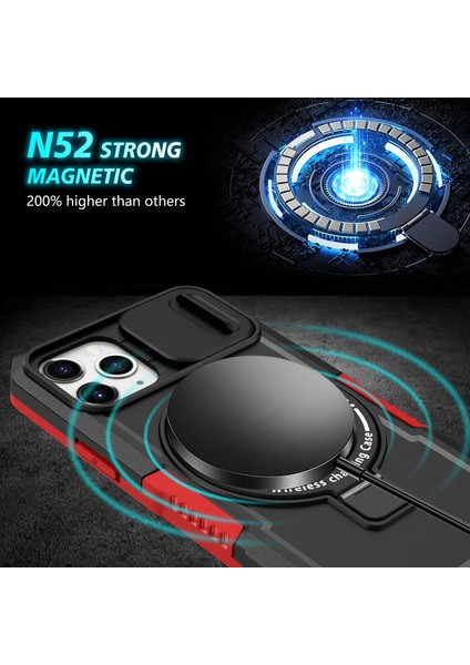 iPhone 11 Pro Kılıf Magsafe Pc+Tpu ile Uyumlu Kamera Koruma Telefon Kılıfı-Kırmızı/siyah (Yurt Dışından) fırsatları