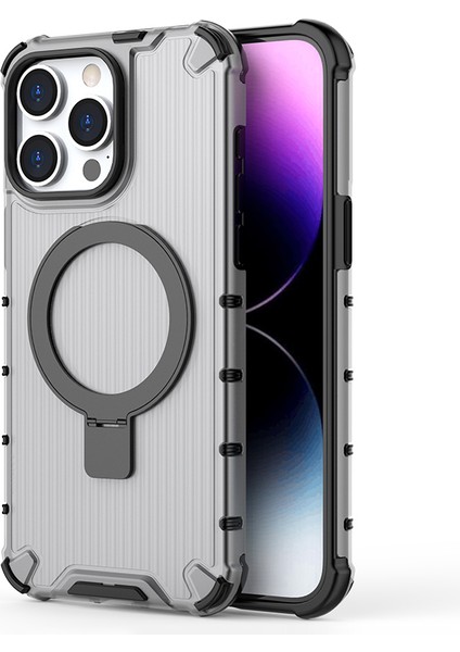 iPhone 12/12 Pro Pc+Tpu Manyetik Kılıf Şerit Tasarımlı Telefon Kılıfı ve Kickstand-Gri (Yurt Dışından)