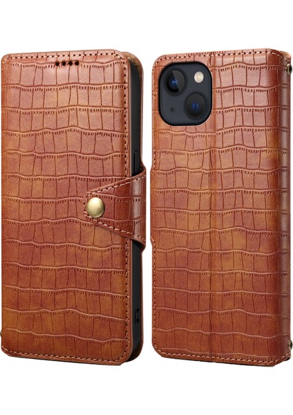 iPhone 13 Için Cüzdan Cep Telefonu Kılıfı 6.1 Inç Standlı Pu Deri Kılıf Timsah Dokulu-Kahverengi (Yurt Dışından)
