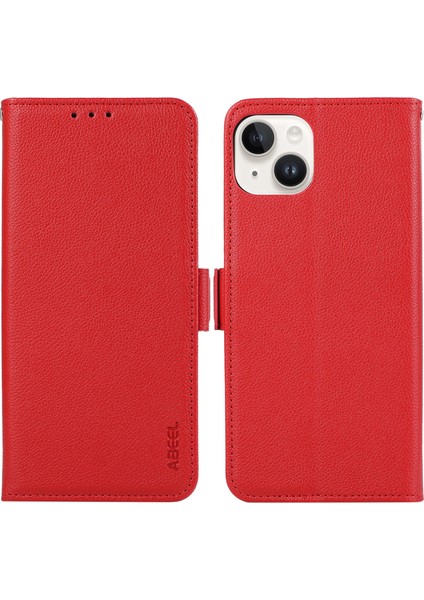 iPhone 15 Plus Için Deri Kılıf Rfıd Engelleme Cüzdan Litchi Texture Telefon Kapağı-Kırmızı (Yurt Dışından)