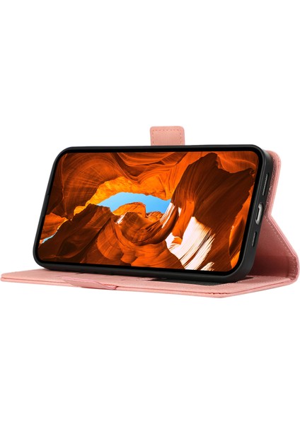 iPhone 12 Pro Için Deri Kılıf Rfıd Engelleme Cüzdan Telefon Kapağı Yan Manyetik Toka-Pembe (Yurt Dışından)