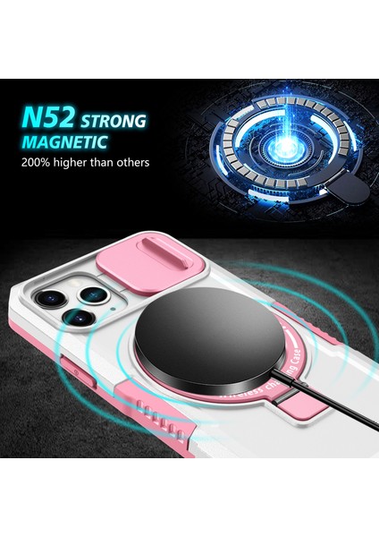 iPhone 11 Pro Kılıf Magsafe Pc+Tpu Kamera Koruma Telefon Kılıfı ile Uyumlu-Pembe/beyaz (Yurt Dışından) fırsatları