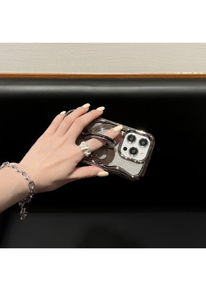 IPhone 12 Pro Için Telefon Standı Kılıfı Elektroliz Pc Kickstand Tpu Kapak, Parıltılı Toz Kağıt-Gümüş (Yurt Dışından) fırsatları