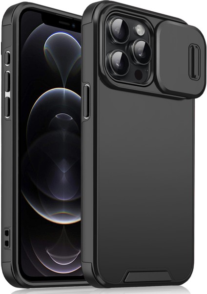 iPhone 12 Pro/12 6.1 Inç Telefon Kılıfı Pc+Tpu Çizilmeye Dayanıklı Telefon Kapağı, Slayt Kamera Korumalı-Siyah (Yurt Dışından)