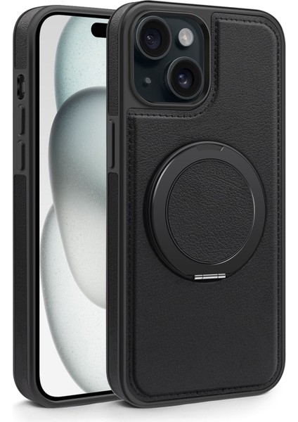 iPhone 15 Plus Kılıf Için Darbeye Dayanıklı Deri+Pc+Tpu Manyetik Telefon Kılıfı ve Kickstand-Siyah (Yurt Dışından) fiyatları