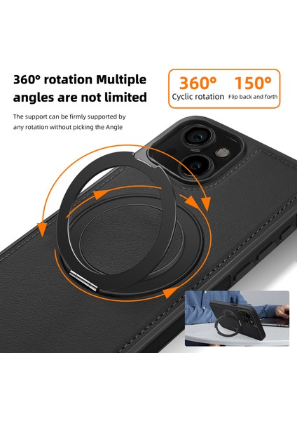 iPhone 15 Plus Kılıf Için Darbeye Dayanıklı Deri+Pc+Tpu Manyetik Telefon Kılıfı ve Kickstand-Siyah (Yurt Dışından) modelleri