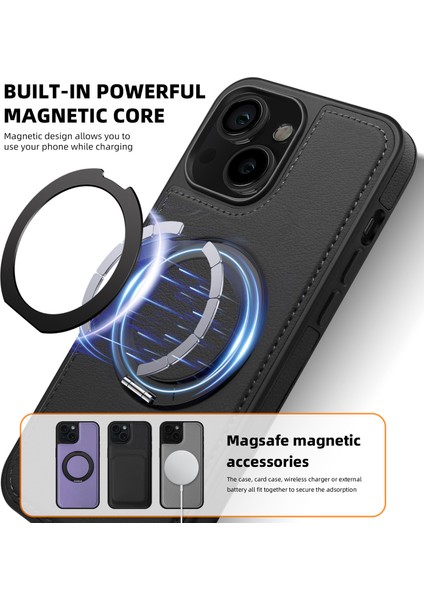 iPhone 15 Plus Kılıf Için Darbeye Dayanıklı Deri+Pc+Tpu Manyetik Telefon Kılıfı ve Kickstand-Siyah (Yurt Dışından) fırsatları