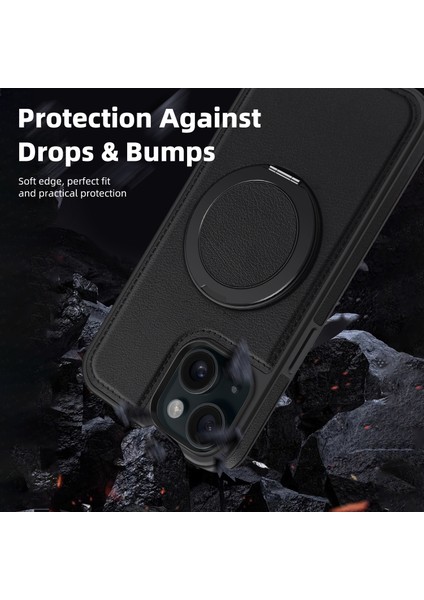 iPhone 15 Plus Kılıf Için Darbeye Dayanıklı Deri+Pc+Tpu Manyetik Telefon Kılıfı ve Kickstand-Siyah (Yurt Dışından) indirimleri