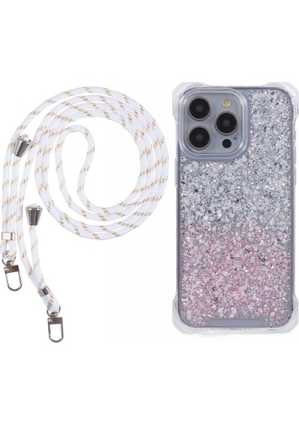 iPhone 13 Pro Için Çift Renkli Degrade Telefon Kılıfı Tpu+Askı-Gümüş+Pembe ile Akrilik Arka Kabuk (Yurt Dışından)