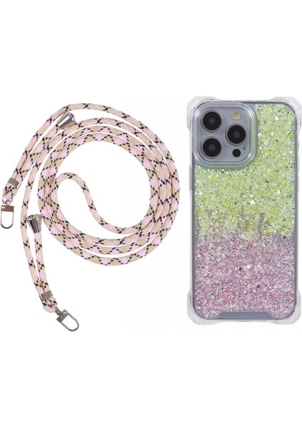 iPhone 13 Pro Için Çift Renkli Gradyan Telefon Kılıfı Tpu+Askılı Akrilik Arka Kabuk-Sarı+Pembe (Yurt Dışından)