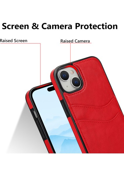 iPhone 13 Mini Kılıf Için Çizilmeye Dayanıklı Pu+Tpu Kart Tutuculu Telefon Kabuğu-Kırmızı (Yurt Dışından) fiyatları
