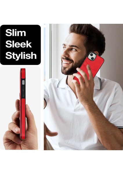 iPhone 13 Mini Kılıf Için Çizilmeye Dayanıklı Pu+Tpu Kart Tutuculu Telefon Kabuğu-Kırmızı (Yurt Dışından) indirimleri