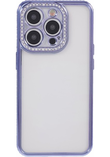 iPhone 13 Pro Max Için Kılıf Rhinestones Lens Çerçevesi Yumuşak Tpu Telefon Kapağı-Koyu Mor (Yurt Dışından)