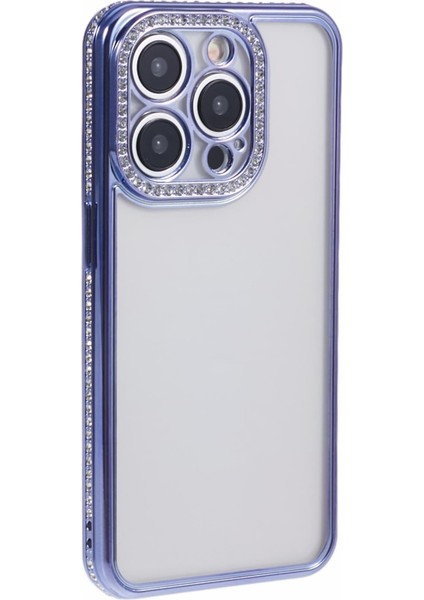 iPhone 13 Pro Max Için Kılıf Rhinestones Lens Çerçevesi Yumuşak Tpu Telefon Kapağı-Koyu Mor (Yurt Dışından)