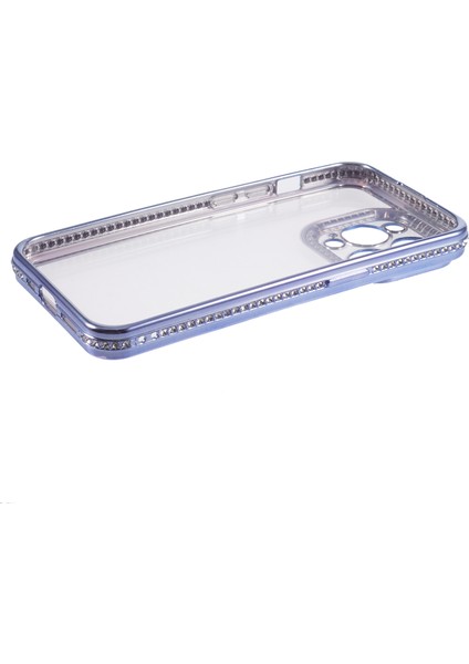 iPhone 13 Pro Max Için Kılıf Rhinestones Lens Çerçevesi Yumuşak Tpu Telefon Kapağı-Koyu Mor (Yurt Dışından)