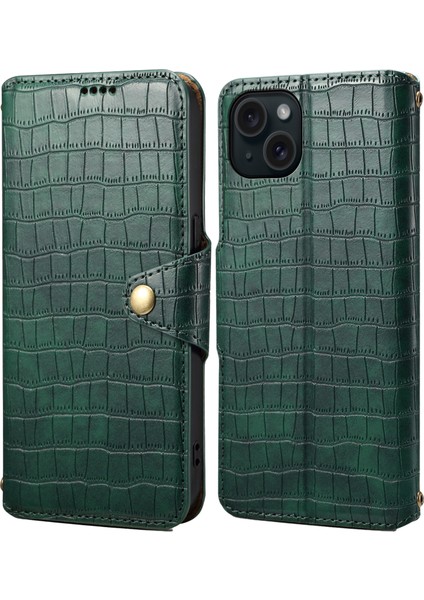 iPhone 15 Plus Manyetik Kılıf Pu Deri Standlı Akıllı Telefon Kılıfı-Yeşil (Yurt Dışından)