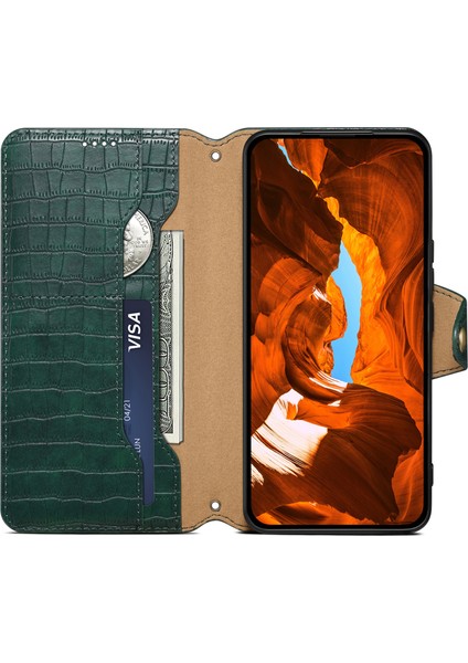 iPhone 15 Plus Manyetik Kılıf Pu Deri Standlı Akıllı Telefon Kılıfı-Yeşil (Yurt Dışından)
