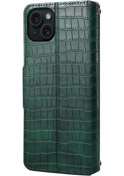 iPhone 15 Plus Manyetik Kılıf Pu Deri Standlı Akıllı Telefon Kılıfı-Yeşil (Yurt Dışından)